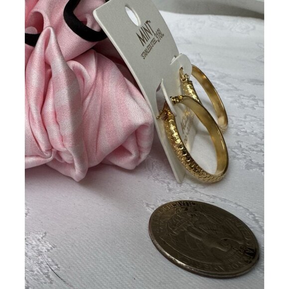 Mint Stainless Steel 316L Acero Hoop Earrings Hypo Allergenic Gold 25MM NEW - Picture 5 of 6